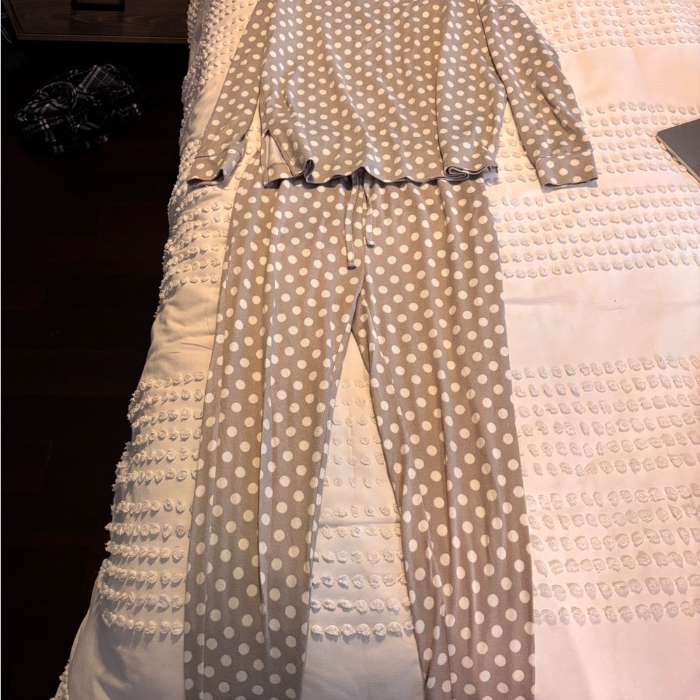 Joe Fresh Gray & White Polka Dot Top